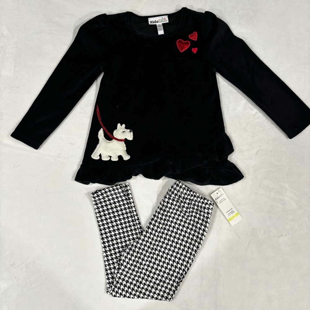 Girls Kids Headquarters Black&White Matching Set cute accent hearts&white dog.